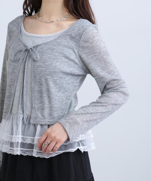 FREE'S MART(フリーズマート)の「◆レイヤード風裾レース長袖カットソー(Tシャツ/カットソー・レディース・グレー/ベージュ/ホワイト・FREE)」の16枚目の写真
