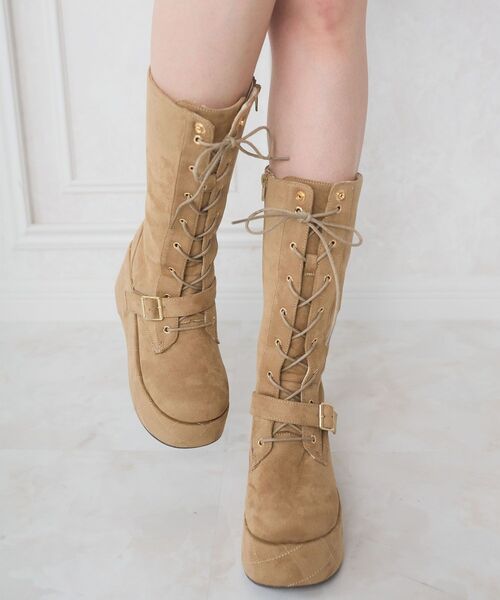 MAJESTIC LEGON(マジェスティックレゴン)の「2WAYファー厚底ロングブーツ(ブーツ・レディース・キャメル/アイボリー・X-LARGE/SMALL/MEDIUM/LARGE)」の4枚目の写真