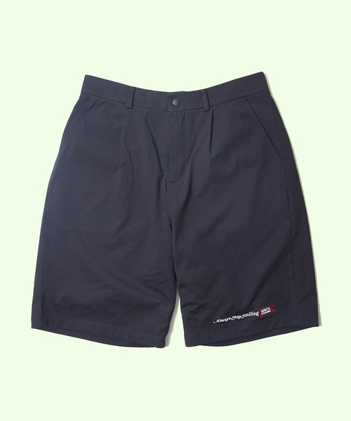 BENCH AT THE GREENE GOLF(ベンチアットザグリーンゴルフ)の「BENCH AT THE GREENE GOLF / KNIT SEERSUCKER SHORTS /セットアップ対応 通気性・吸汗速乾・UVカット COOLMAX(その他パンツ・メンズ・ホワイト×ネイビー/ブラック・MEDIUM/LARGE/X-LARGE)」の1枚目の写真