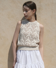 Leaf Cotton Knit Sleeveless (light beige)