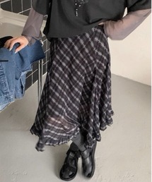 シアーチェック裾フリルフレアスカート