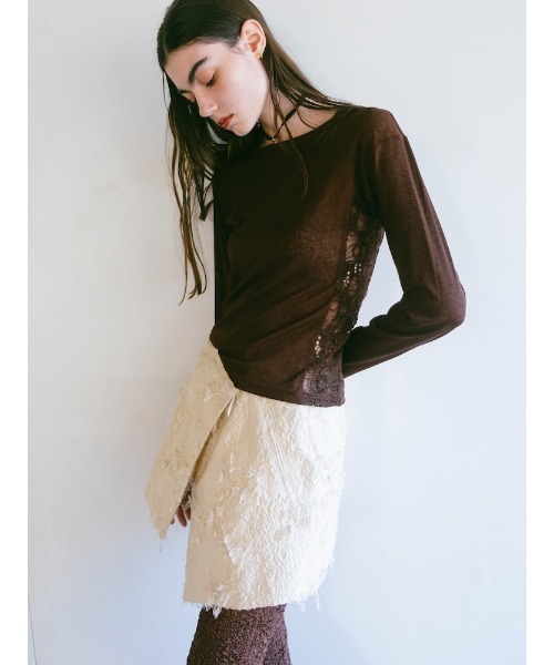 sahara(サハラ)の「Cut Jacquard Apron(スカート・レディース・アイボリー/ブラック・FREE)」の4枚目の写真