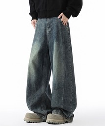 Y2K ヴィンテージウォッシュ カーブシーム ワイドデニムパンツ WO26W7PT09