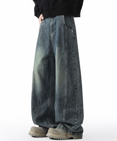 WESTBOY(ウエストボーイ)の「Y2K ヴィンテージウォッシュ カーブシーム ワイドデニムパンツ WO26W7PT09(デニムパンツ・メンズ・ブルー・L/M/XL)」の2枚目の写真