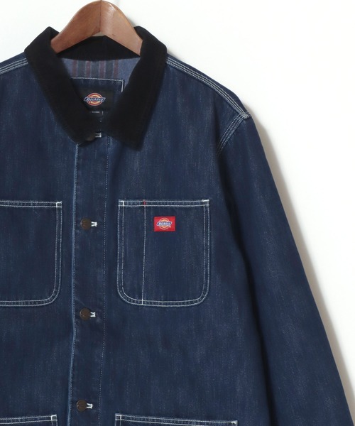 Dickies(ディッキーズ)の「Dickies/ディッキーズ Linned Denim Cover All Jacket/オーバーサイズ デニム 裏ブランケット 襟コーデュロイ カバーオールジャケット/ハンティングジャケット/ワークジャケット/ブルゾン/レディース メンズ(デニムジャケット・メンズ・インディゴブルー・L/M/XL)」の1枚目の写真