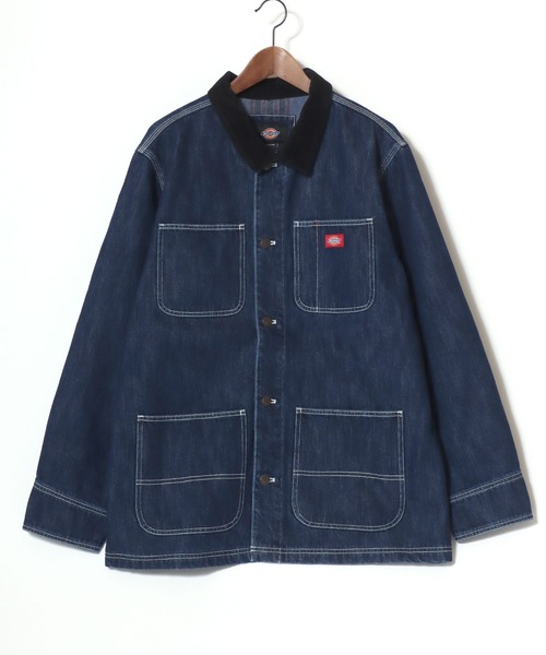 Dickies(ディッキーズ)の「Dickies/ディッキーズ Linned Denim Cover All Jacket/オーバーサイズ デニム 裏ブランケット 襟コーデュロイ カバーオールジャケット/ハンティングジャケット/ワークジャケット/ブルゾン/レディース メンズ(デニムジャケット・メンズ・インディゴブルー・L/M/XL)」の2枚目の写真