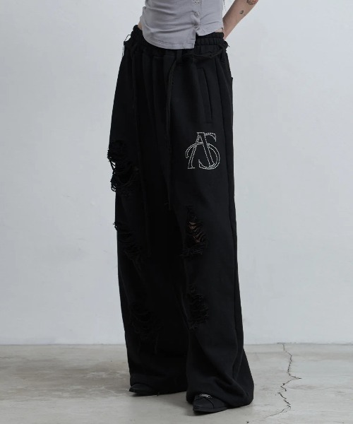 as you are（アズユーアー）の「◇ASYOUARE◇ブランド直輸入正規品/ベルト付きダメージスウェットパンツ Belted Distressed Sweatpants（スウェットパンツ・レディース・グレー/ブラック・M）」の4枚目の写真