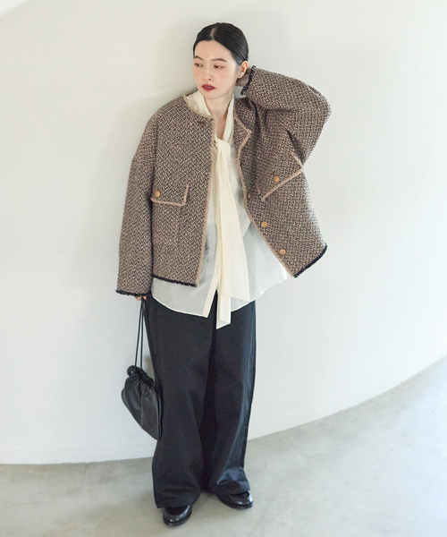 journal standard L'essage(ジャーナルスタンダードレサージュ)の「GIOLICA ツイード D/Sジャケット(ノーカラージャケット・レディース・ナチュラル・FREE)」の2枚目の写真
