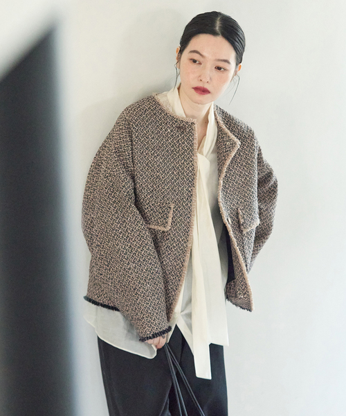 journal standard L'essage(ジャーナルスタンダードレサージュ)の「GIOLICA ツイード D/Sジャケット(ノーカラージャケット・レディース・ナチュラル・FREE)」の3枚目の写真