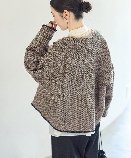 journal standard L'essage(ジャーナルスタンダードレサージュ)の「GIOLICA ツイード D/Sジャケット(ノーカラージャケット・レディース・ナチュラル・FREE)」の4枚目の写真