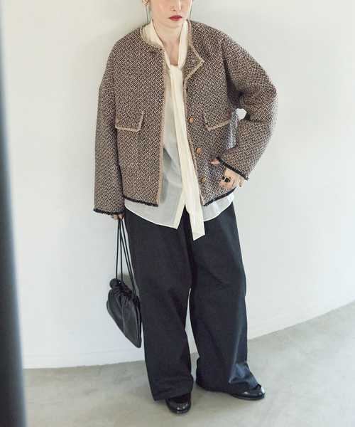 journal standard L'essage(ジャーナルスタンダードレサージュ)の「GIOLICA ツイード D/Sジャケット(ノーカラージャケット・レディース・ナチュラル・FREE)」の7枚目の写真