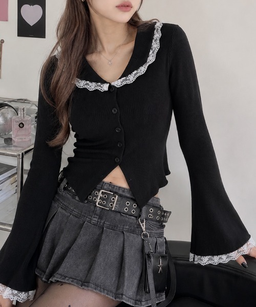 CLOTHY(クロシィ)の「【レイヤードいらずで、即フェミニン】レースレイヤードニットトップス(ニット/セーター・レディース・アイボリー/グレー/ブラック・FREE)」の3枚目の写真
