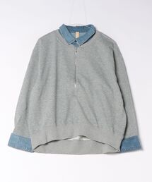 Q | ミニ裏毛デニムレイヤード風プルオーバー(Tシャツ/カットソー)