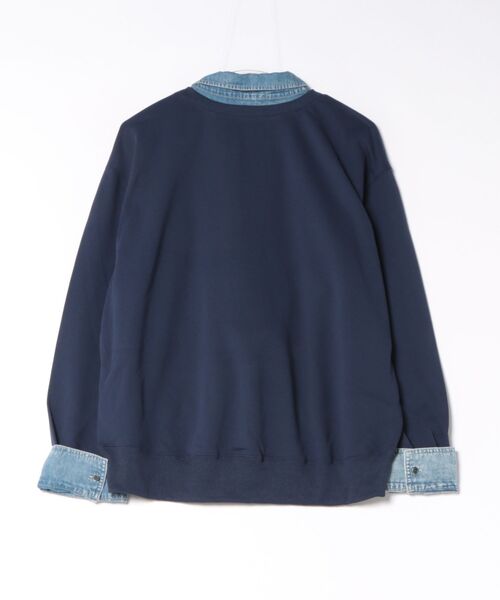 Q(キュー)の「ミニ裏毛デニムレイヤード風プルオーバー(Tシャツ/カットソー・レディース・ネイビー/杢グレー・MEDIUM)」の3枚目の写真