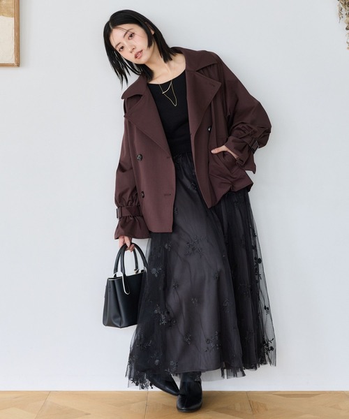 mysty woman(ミスティウーマン)の「チュール刺繍ニットワンピース5分袖 1081512(ワンピース・レディース・グレイッシュブルー/ブラック/アイボリー・FREE)」の13枚目の写真