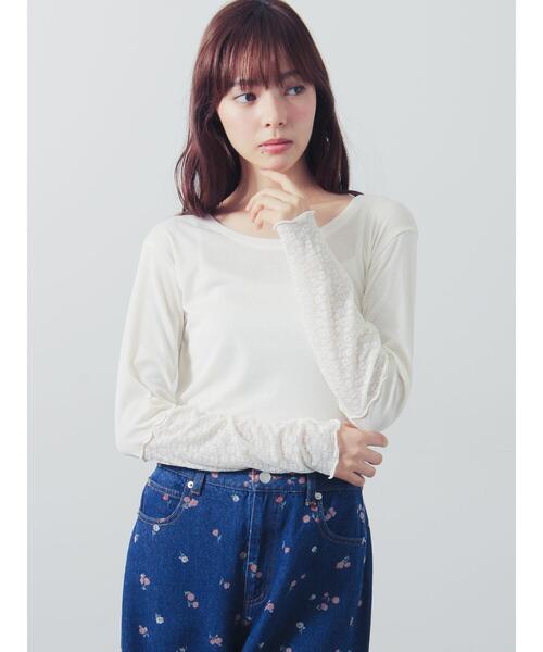 Samansa Mos2(サマンサ モスモス)の「袖レース切り替えシアーカットソー(Tシャツ/カットソー・レディース・ブラック/ブルー/ブラウン/キナリ・F)」の5枚目の写真