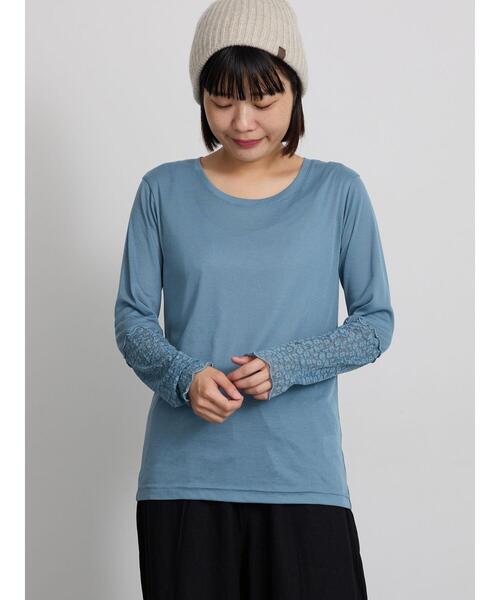 Samansa Mos2(サマンサ モスモス)の「袖レース切り替えシアーカットソー(Tシャツ/カットソー・レディース・ブラック/ブルー/ブラウン/キナリ・F)」の12枚目の写真