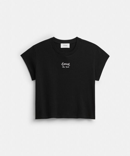み*み様 COACH ロゴ Tシャツ ブラック キャップ スリーブ ボックス クルーネック Tシャツ（Tシャツ
