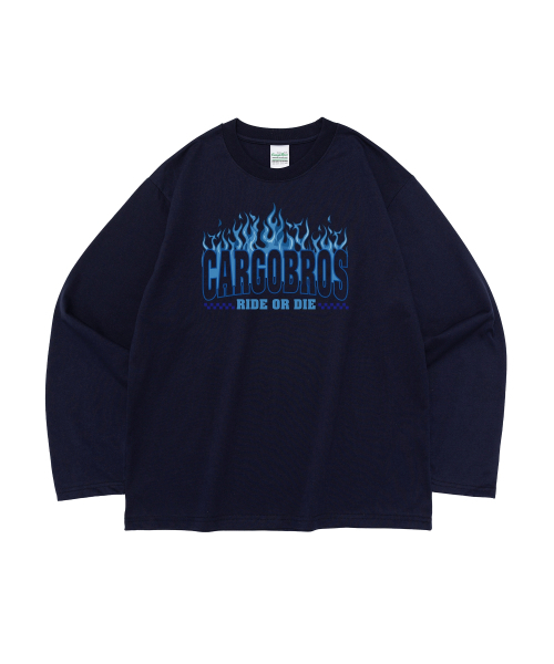 CARGOBROS(カーゴブロス)の「ブルーフレイムロゴロングスリーブ(ネイビー)(Tシャツ/カットソー・メンズ・その他・SMALL/MEDIUM/LARGE/X-LARGE)」の1枚目の写真