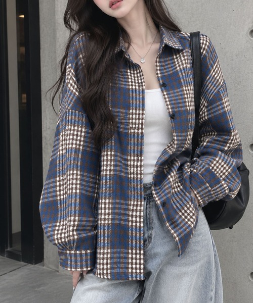 GLAMOROUS JANE(グラマラスジェーン)の「オーバーサイズチェックシャツ(シャツ/ブラウス・レディース・ピンク/ブルー/ネイビー/ブラック/レッド/ブラウン・FREE)」の4枚目の写真