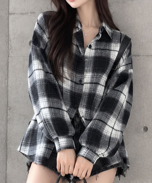 GLAMOROUS JANE(グラマラスジェーン)の「オーバーサイズチェックシャツ(シャツ/ブラウス・レディース・ピンク/ブルー/ネイビー/ブラック/レッド/ブラウン・FREE)」の7枚目の写真