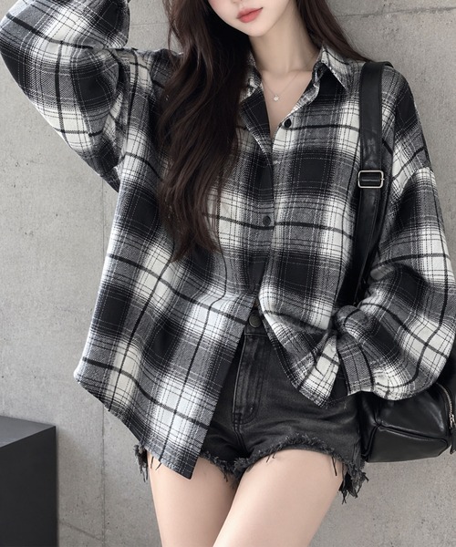 GLAMOROUS JANE(グラマラスジェーン)の「オーバーサイズチェックシャツ(シャツ/ブラウス・レディース・ピンク/ブルー/ネイビー/ブラック/レッド/ブラウン・FREE)」の9枚目の写真