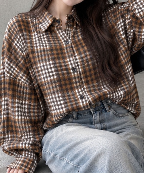 GLAMOROUS JANE(グラマラスジェーン)の「オーバーサイズチェックシャツ(シャツ/ブラウス・レディース・ピンク/ブルー/ネイビー/ブラック/レッド/ブラウン・FREE)」の11枚目の写真