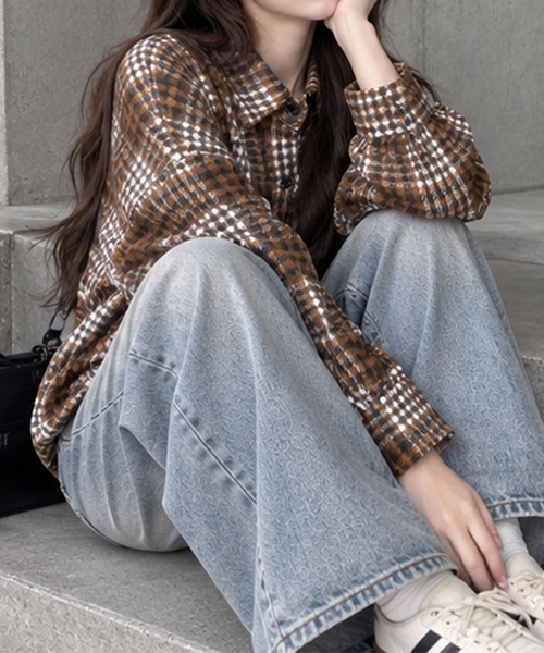 GLAMOROUS JANE(グラマラスジェーン)の「オーバーサイズチェックシャツ(シャツ/ブラウス・レディース・ピンク/ブルー/ネイビー/ブラック/レッド/ブラウン・FREE)」の12枚目の写真