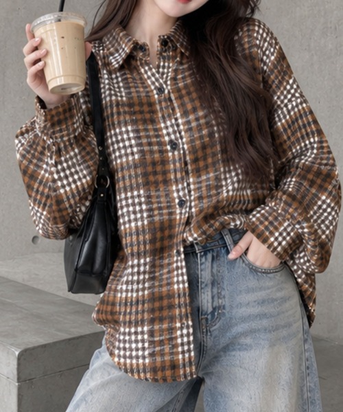 GLAMOROUS JANE(グラマラスジェーン)の「オーバーサイズチェックシャツ(シャツ/ブラウス・レディース・ピンク/ブルー/ネイビー/ブラック/レッド/ブラウン・FREE)」の13枚目の写真