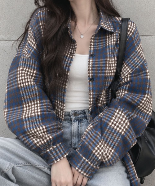 GLAMOROUS JANE(グラマラスジェーン)の「オーバーサイズチェックシャツ(シャツ/ブラウス・レディース・ピンク/ブルー/ネイビー/ブラック/レッド/ブラウン・FREE)」の19枚目の写真