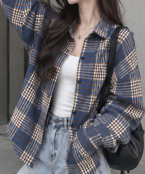 GLAMOROUS JANE(グラマラスジェーン)の「オーバーサイズチェックシャツ(シャツ/ブラウス・レディース・ピンク/ブルー/ネイビー/ブラック/レッド/ブラウン・FREE)」の20枚目の写真