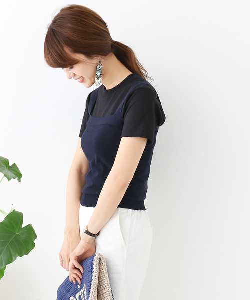 URBAN RESEARCH DOORS（アーバンリサーチドアーズ）の「ハイツイストコットンニットキャミソール∴（ニット/セーター・レディース・オフホワイト/グレー/ネイビー・ONE SIZE）」の3枚目の写真