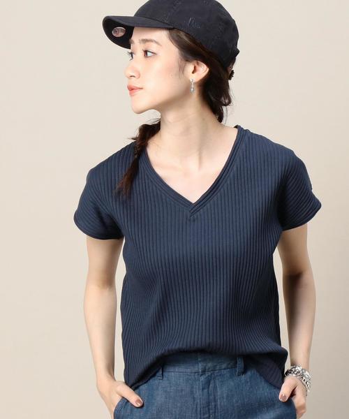 BEAUTY&YOUTH UNITED ARROWS（ビューティーアンドユースユナイテッドアローズ）の「BY トタンテレコ Vネックフレンチスリーブ◆（Tシャツ/カットソー・レディース・ホワイト/ベージュ/ネイビー・FREE）」の3枚目の写真