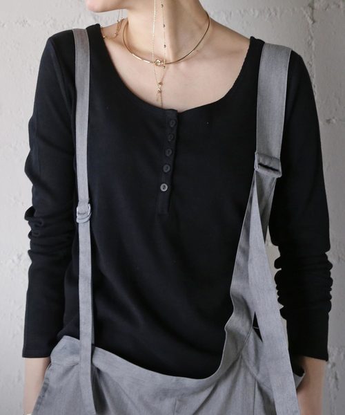 antiqua（アンティカ）の「ヘンリーネックリブロンＴ（Tシャツ/カットソー・レディース・ホワイト/オートミール/ネイビー/杢グレー/ブラック・M）」の14枚目の写真