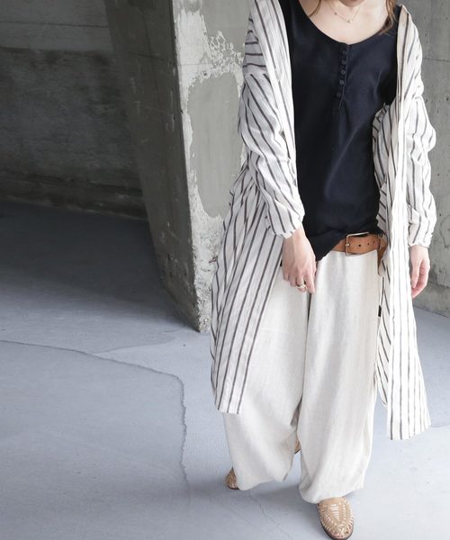 antiqua（アンティカ）の「ヘンリーネックリブロンＴ（Tシャツ/カットソー・レディース・ホワイト/オートミール/ネイビー/杢グレー/ブラック・M）」の13枚目の写真