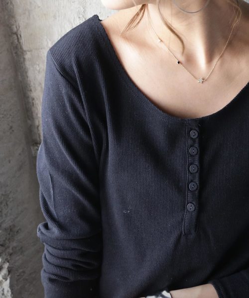 antiqua（アンティカ）の「ヘンリーネックリブロンＴ（Tシャツ/カットソー・レディース・ホワイト/オートミール/ネイビー/杢グレー/ブラック・M）」の12枚目の写真