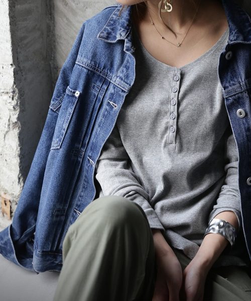 antiqua（アンティカ）の「ヘンリーネックリブロンＴ（Tシャツ/カットソー・レディース・ホワイト/オートミール/ネイビー/杢グレー/ブラック・M）」の11枚目の写真