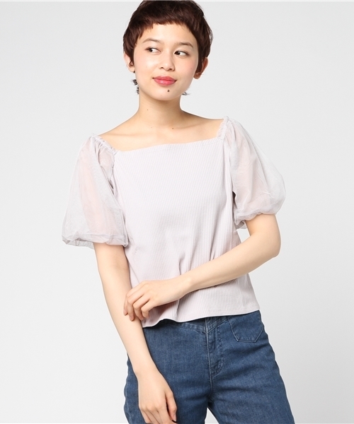 mystic(ミスティック)の「袖チュールT(Tシャツ/カットソー・レディース・オフホワイト/ブラック/グレー/ベージュ・FREE/フリ-)」の10枚目の写真