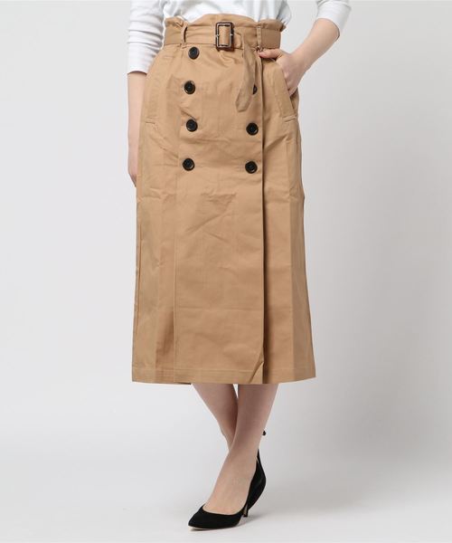 SpRay（スプレイ）の「トレンチナロースカート（スカート・レディース・ベージュ/ネイビー/カーキ/ライトベージュ/レッド/ピンク/イエロー・FREE）」の2枚目の写真