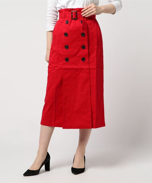 SpRay（スプレイ）の「トレンチナロースカート（スカート・レディース・ベージュ/ネイビー/カーキ/ライトベージュ/レッド/ピンク/イエロー・FREE）」の7枚目の写真