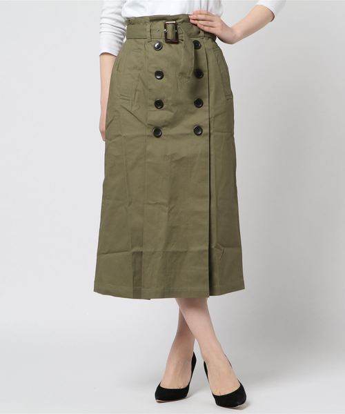 SpRay（スプレイ）の「トレンチナロースカート（スカート・レディース・ベージュ/ネイビー/カーキ/ライトベージュ/レッド/ピンク/イエロー・FREE）」の4枚目の写真