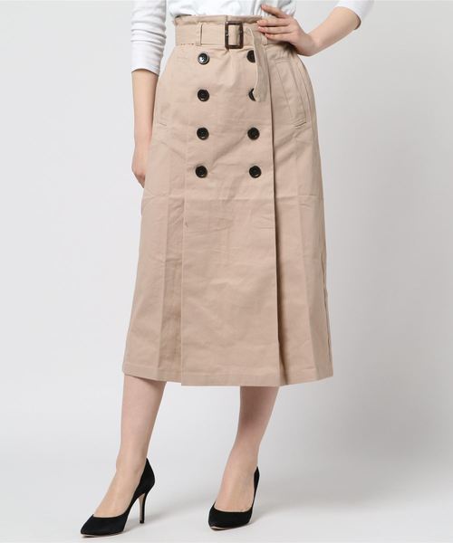 SpRay（スプレイ）の「トレンチナロースカート（スカート・レディース・ベージュ/ネイビー/カーキ/ライトベージュ/レッド/ピンク/イエロー・FREE）」の3枚目の写真