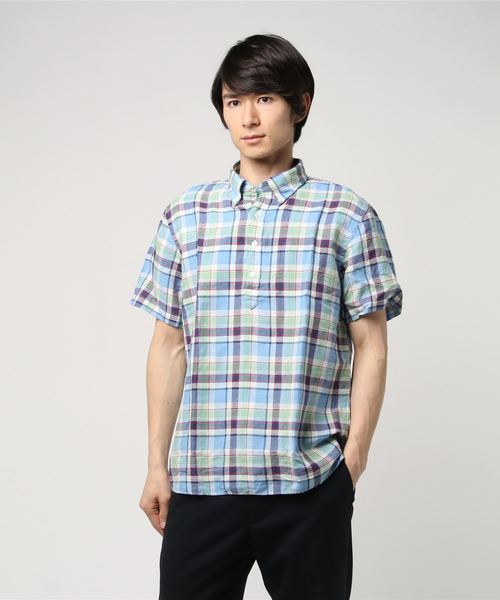 BROOKS BROTHERS（ブルックスブラザーズ）の「Red Fleece リネン/コットン インディゴ プラッド ショートスリーブ プルオーバーシャツ（シャツ/ブラウス・メンズ・ブルー・SMALL/X-SMALL/MEDIUM）」の4枚目の写真