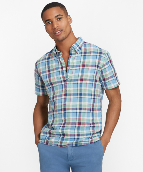 BROOKS BROTHERS（ブルックスブラザーズ）の「Red Fleece リネン/コットン インディゴ プラッド ショートスリーブ プルオーバーシャツ（シャツ/ブラウス・メンズ・ブルー・SMALL/X-SMALL/MEDIUM）」の3枚目の写真