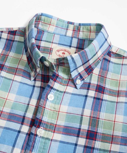 BROOKS BROTHERS（ブルックスブラザーズ）の「Red Fleece リネン/コットン インディゴ プラッド ショートスリーブ プルオーバーシャツ（シャツ/ブラウス・メンズ・ブルー・SMALL/X-SMALL/MEDIUM）」の2枚目の写真