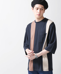 WEGO | WEGO/ストライプ切替7分袖Tシャツ(Tシャツ/カットソー)