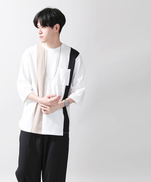 WEGO（ウィゴー）の「WEGO/ストライプ切替7分袖Tシャツ（Tシャツ/カットソー・メンズ・ホワイト/ネイビー/ブラウン・MEDIUM/LARGE）」の7枚目の写真