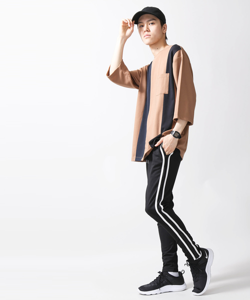 WEGO（ウィゴー）の「WEGO/ストライプ切替7分袖Tシャツ（Tシャツ/カットソー・メンズ・ホワイト/ネイビー/ブラウン・MEDIUM/LARGE）」の9枚目の写真