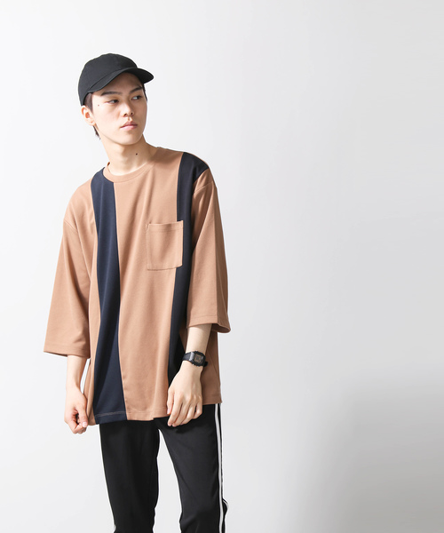 WEGO（ウィゴー）の「WEGO/ストライプ切替7分袖Tシャツ（Tシャツ/カットソー・メンズ・ホワイト/ネイビー/ブラウン・MEDIUM/LARGE）」の10枚目の写真