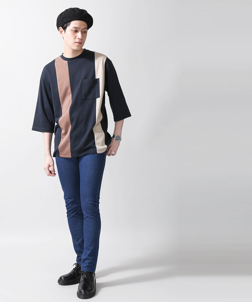 WEGO（ウィゴー）の「WEGO/ストライプ切替7分袖Tシャツ（Tシャツ/カットソー・メンズ・ホワイト/ネイビー/ブラウン・MEDIUM/LARGE）」の12枚目の写真